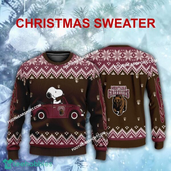 New Style Snoopy Driving Car Montana Grizzlies Xmas 3D Sweater Gift For Adult - New Style Snoopy Driving Car Montana Grizzlies Xmas 3D Sweater Gift For Adult