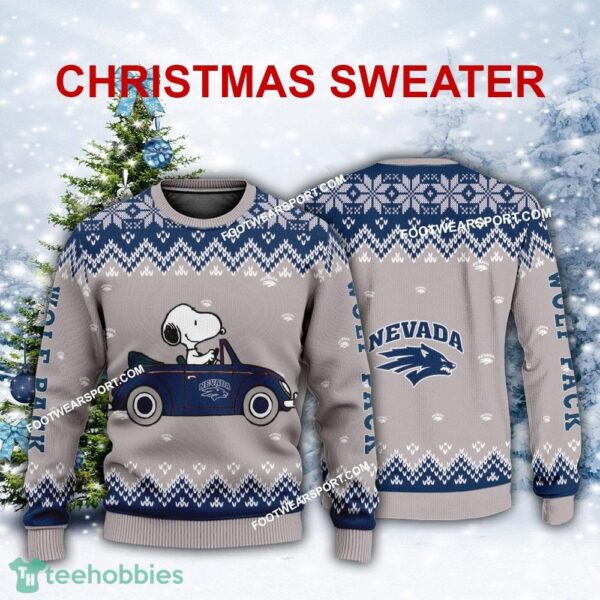 New Style Snoopy Driving Car Nevada Wolf Pack Christmas Sweater AOP Gift Holidays - New Style Snoopy Driving Car Nevada Wolf Pack Christmas Sweater AOP Gift Holidays
