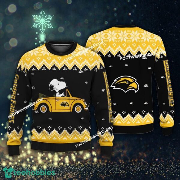 New Style Snoopy Driving Car Southern Miss Golden Eagles Christmas Sweater Gift Holidays - New Style Snoopy Driving Car Southern Miss Golden Eagles Christmas Sweater Gift Holidays