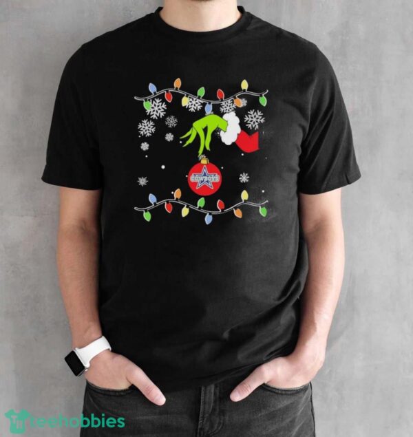 Official Grinch Hand Holding Ornament Dallas Cowboys Christmas Light Shirt - Black Unisex T-Shirt
