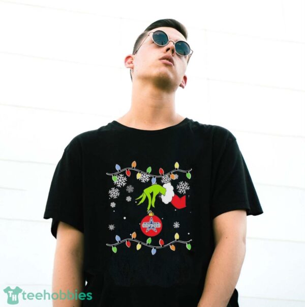 Official Grinch Hand Holding Ornament Dallas Cowboys Christmas Light Shirt - G500 Gildan T-Shirt