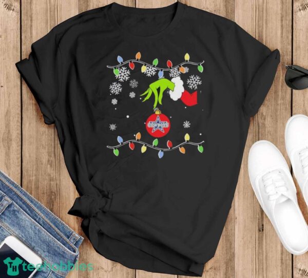 Official Grinch Hand Holding Ornament Dallas Cowboys Christmas Light Shirt - Black T-Shirt