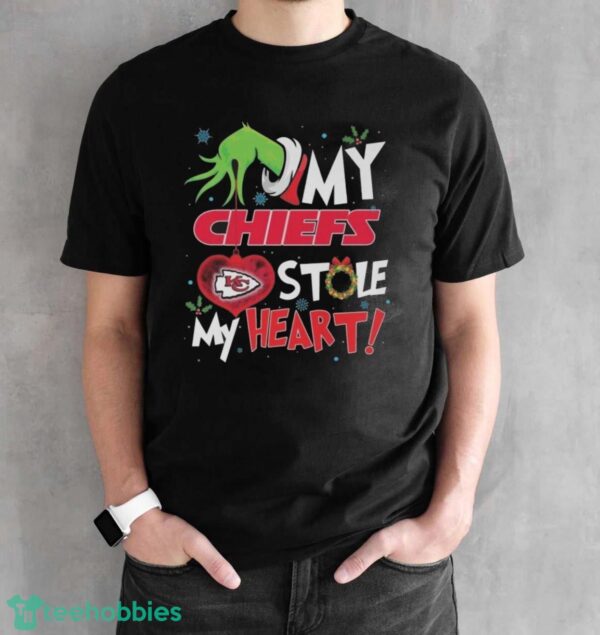 Official Grinch Hand My Kansas City Chiefs Stole My Heart Football 2024 Shirt - Black Unisex T-Shirt