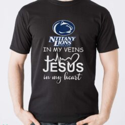 Penn State Nittany Lions In My Veins Jesus In My Heart T-Shirt Hoodie Sweatshirt - Men T-Shirt