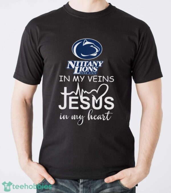 Penn State Nittany Lions In My Veins Jesus In My Heart T-Shirt Hoodie Sweatshirt - Men T-Shirt