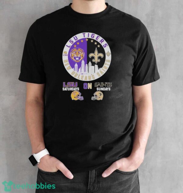 Skyline LSU Tigers On Saturdays And New Orleans Saints On Sundays Shirt - Black Unisex T-Shirt