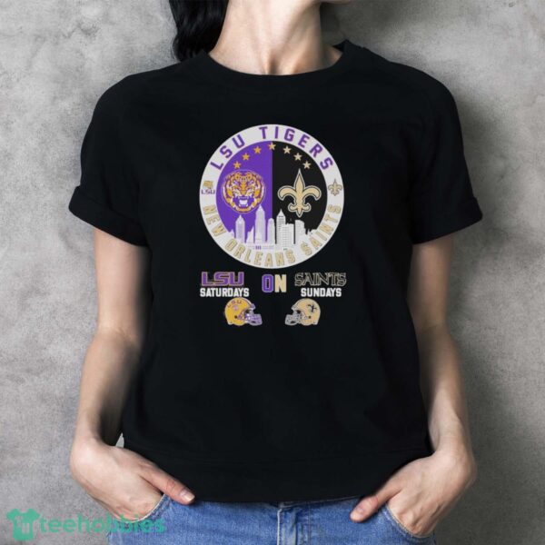 Skyline LSU Tigers On Saturdays And New Orleans Saints On Sundays Shirt - Ladies T-Shirt