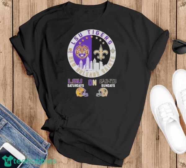 Skyline LSU Tigers On Saturdays And New Orleans Saints On Sundays Shirt - Black T-Shirt