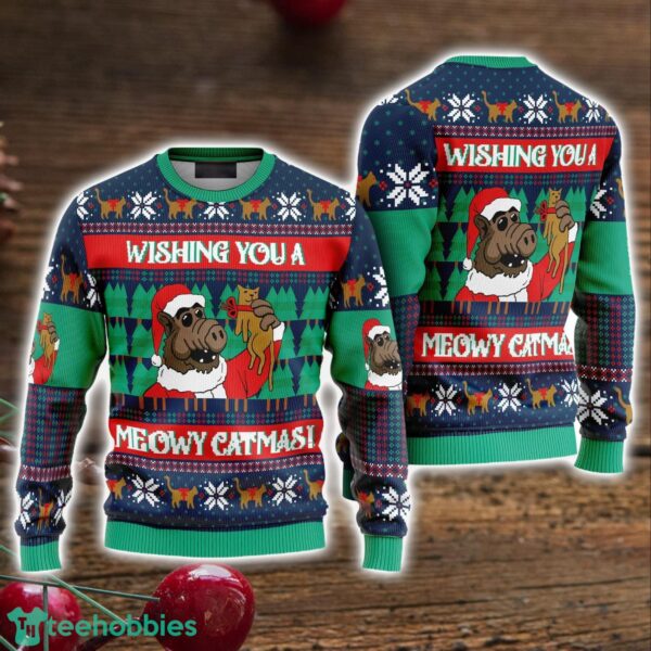 Ugly Sweater Cat Lover Wishing You A Meowy Catmas Ugly Christmas Sweater Holiday Sweater Product Photo 1