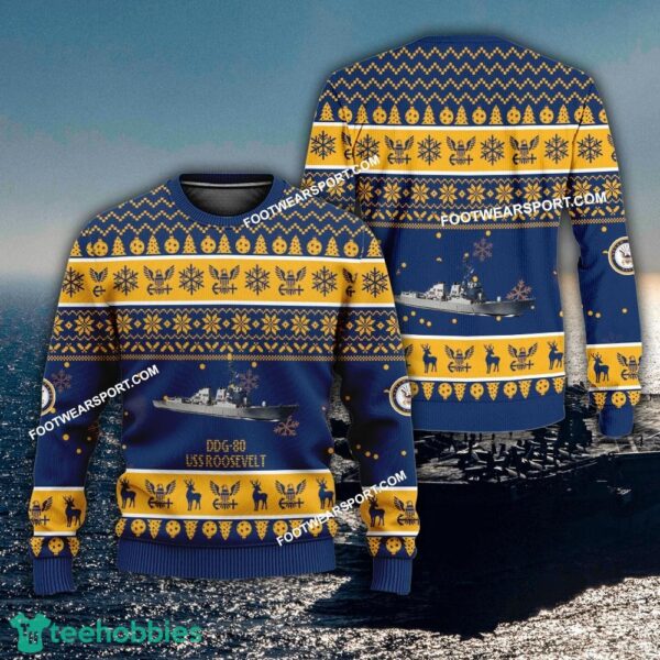 US Navy USS Roosevelt DDG-80 Knitted Xmas 3D Sweater Gift Veteran - US Navy USS Roosevelt DDG-80 Knitted Xmas 3D Sweater Gift Veteran