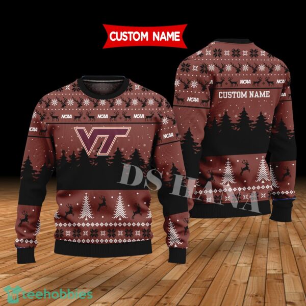 Virginia Tech Hokies Custom Name Merry Xmas Sweater For Virginia Tech Hokies Fans Sweater Product Photo 1