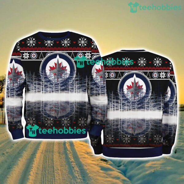 Winnipeg Jets Logo Brand Pine Tree Christmas Pattern Christmas Ugly Sweater Product Photo 1