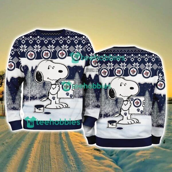 Winnipeg Jets Snoopy Happy Christmas ugly sweater Limited edition Custom Name Product Photo 1