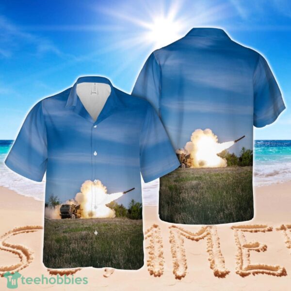 M142 High Mobility Artillery Rocket System (HIMARS) assigned to 1st Battalion, 14th Field Artillery Brigade, 75th Field Artillery Brigade Hawaiian Shirt Product Photo 1