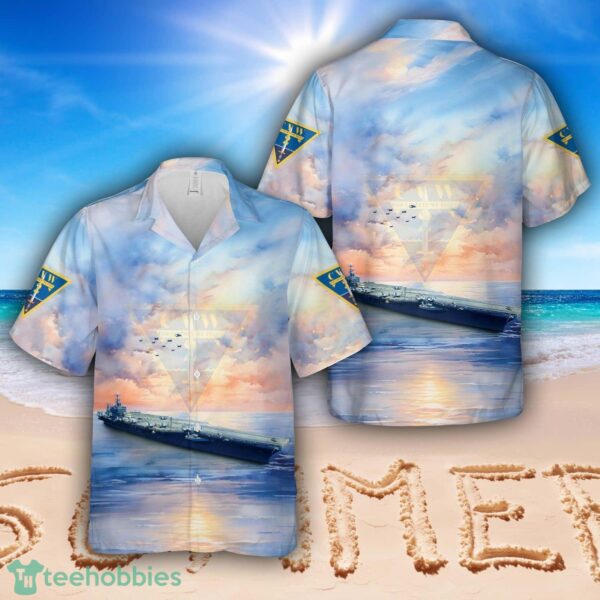 US Navy aircraft carrier USS Abraham Lincoln (CVN-72) and aircraft from Carrier Air Wing 2 (CVW-2) Hawaiian Shirt Aloha Beach Shirt Product Photo 1