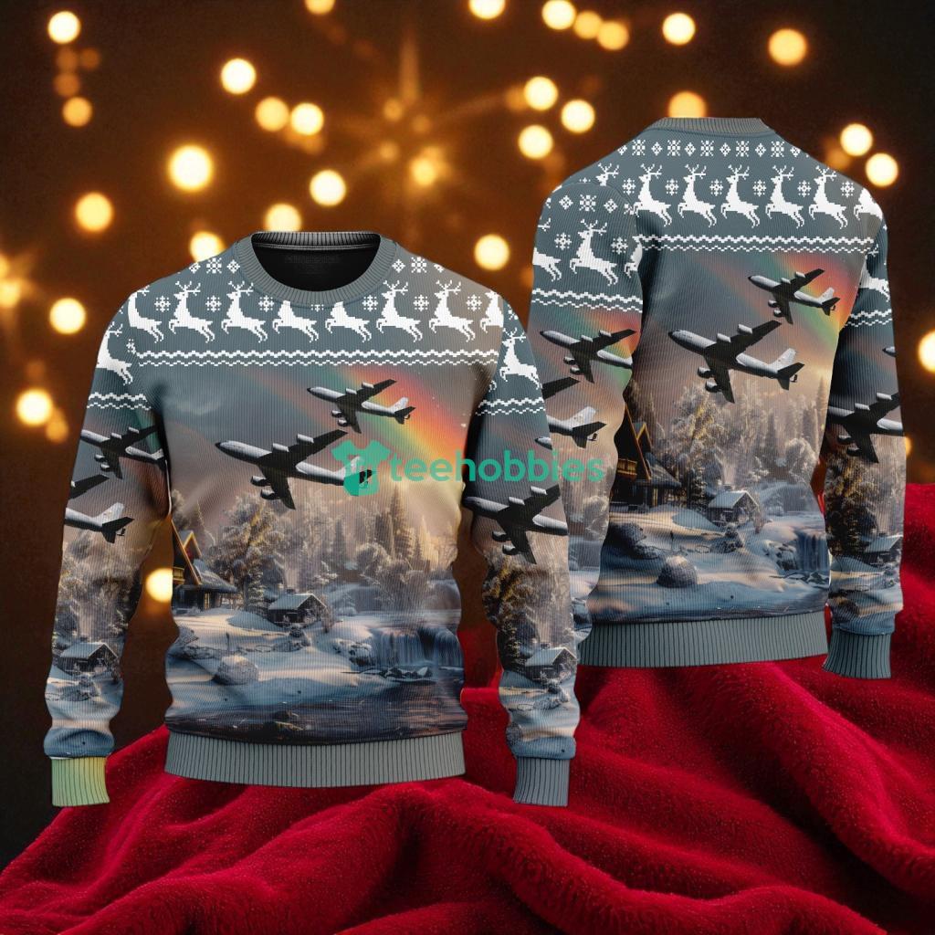 Boeing Kc 135 Stratotanker American Airlines Christmas House Under The Rainbow Ugly Sweater For You image Boeing Kc-135 Stratotanker American Airlines Christmas House Under The Rainbow Ugly Sweater For You Product Photo 1