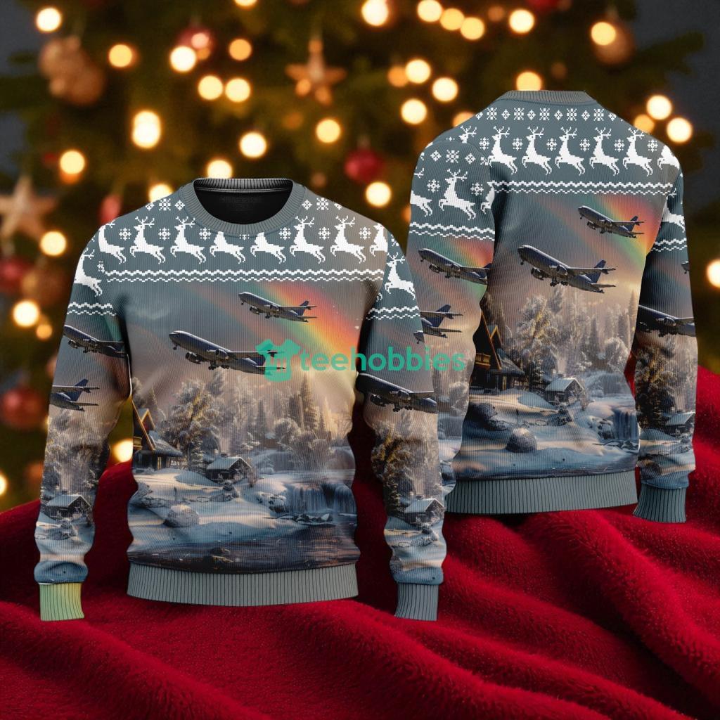 Boeing Kc 46 Pegasus American Airlines Christmas House Under The Rainbow Ugly Sweater For You image Boeing Kc-46 Pegasus American Airlines Christmas House Under The Rainbow Ugly Sweater For You Product Photo 1