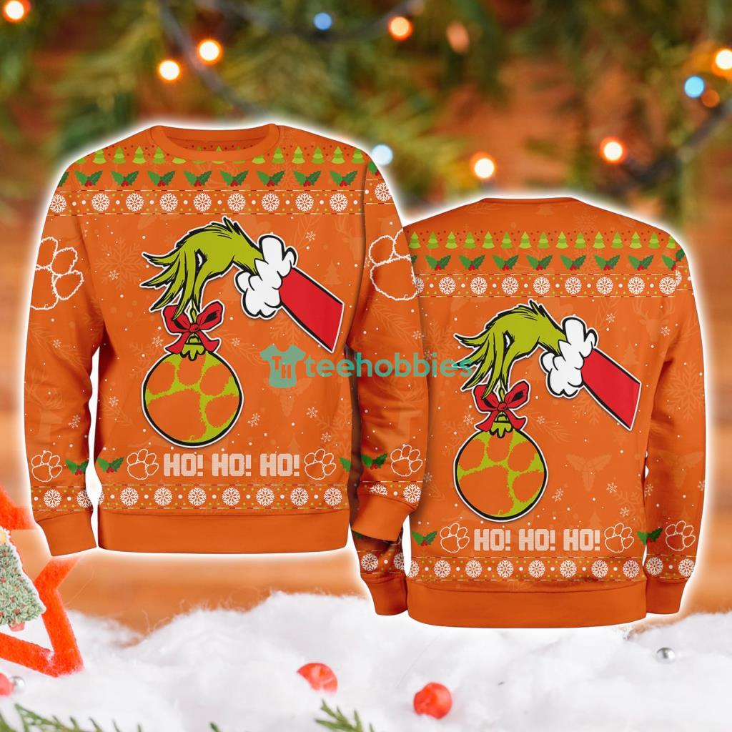 Clemson Tigers Ncaa Grinch Hand Ugly Christmas Sweater 3D image Clemson Tigers Ncaa Grinch Hand Ugly Christmas Sweater 3D Product Photo 1