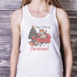 Cute Christmas Cat Sweatshirt Holiday T shirt Hoodie Sweatshirirt image Cute Christmas Cat Sweatshirt Holiday T-shirt Hoodie Sweatshirirt - White Ladies Tank Top