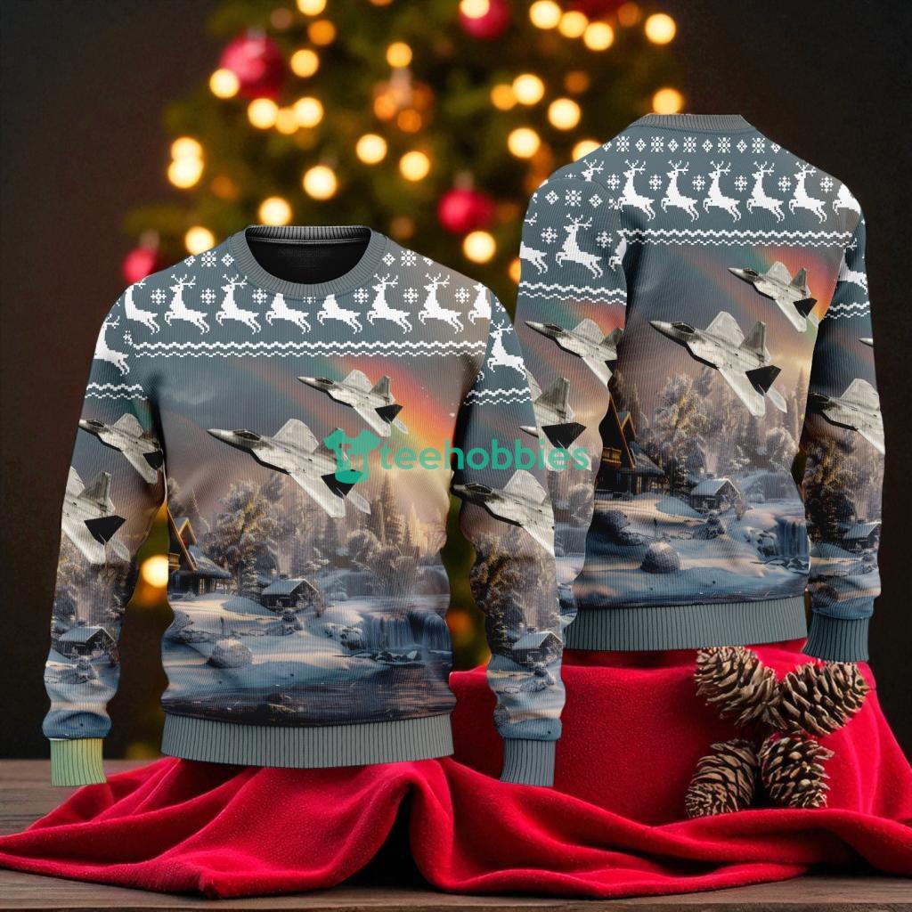 F 22 Raptor American Airlines Christmas House Under The Rainbow Ugly Sweater For You image F-22 Raptor American Airlines Christmas House Under The Rainbow Ugly Sweater For You Product Photo 1
