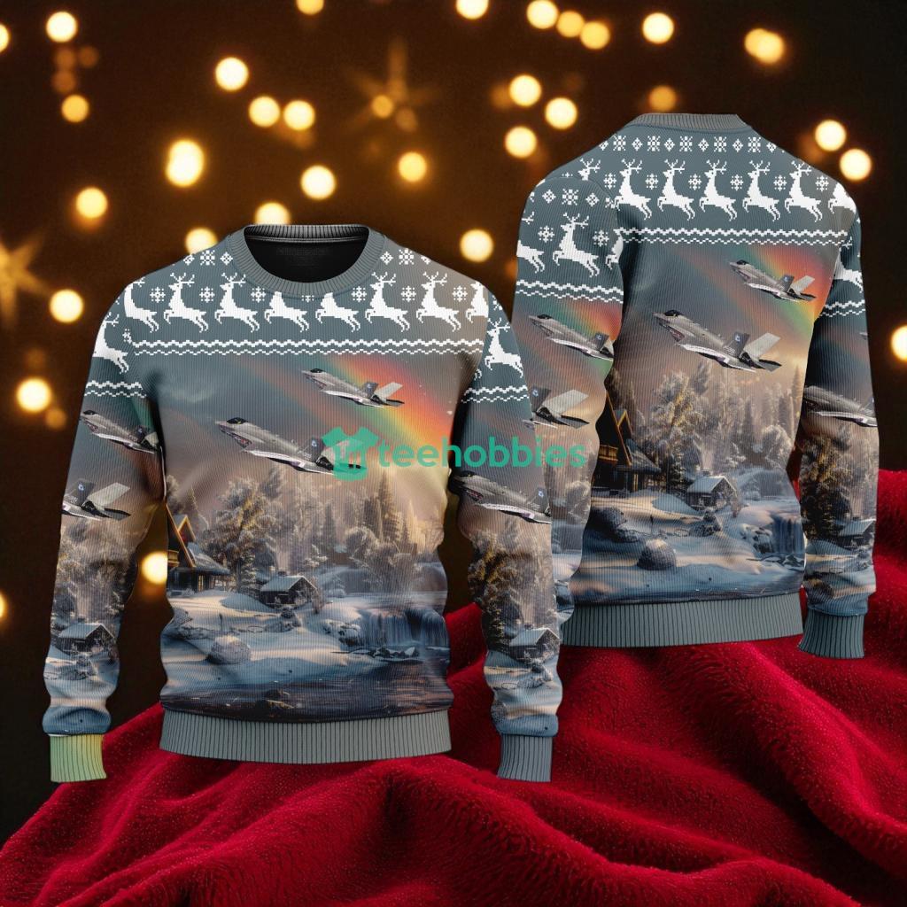 F 35 Lightning Ii American Airlines Christmas House Under The Rainbow Ugly Sweater For You image F-35 Lightning Ii American Airlines Christmas House Under The Rainbow Ugly Sweater For You Product Photo 1
