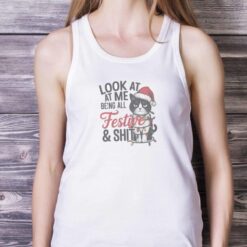 Funny Christmas Cat T shirt Hoodie Sweatshirirt image Funny Christmas Cat T-shirt Hoodie Sweatshirirt - White Ladies Tank Top