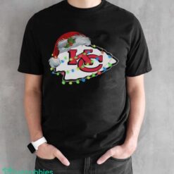 Funny Santa Kansas City Chiefs logo light Christmas Shirt image Funny Santa Kansas City Chiefs logo light Christmas Shirt - Black Unisex T-Shirt