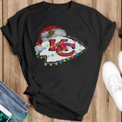 Funny Santa Kansas City Chiefs logo light Christmas Shirt image Funny Santa Kansas City Chiefs logo light Christmas Shirt - Black T-Shirt