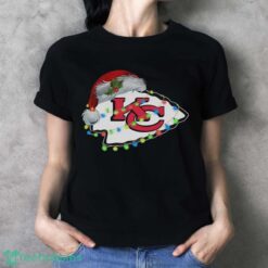 Funny Santa Kansas City Chiefs logo light Christmas Shirt image Funny Santa Kansas City Chiefs logo light Christmas Shirt - Ladies T-Shirt