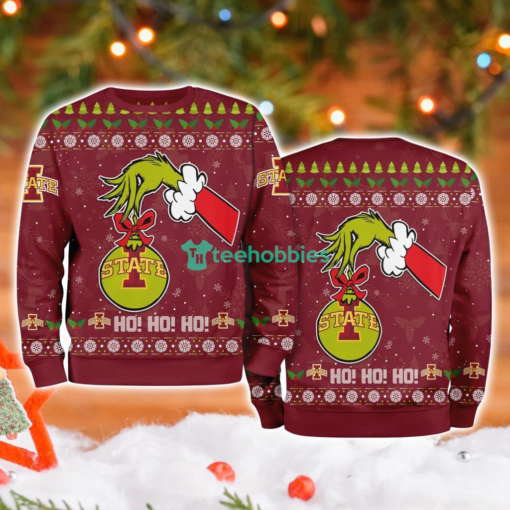 Iowa State Cyclones Ncaa Grinch Hand Ugly Christmas Sweater 3D image Iowa State Cyclones Ncaa Grinch Hand Ugly Christmas Sweater 3D Product Photo 1