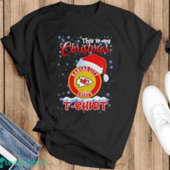 Kansas City Chiefs Santa hat this is my Christmas T shirt image Kansas City Chiefs Santa hat this is my Christmas T-shirt - Black T-Shirt
