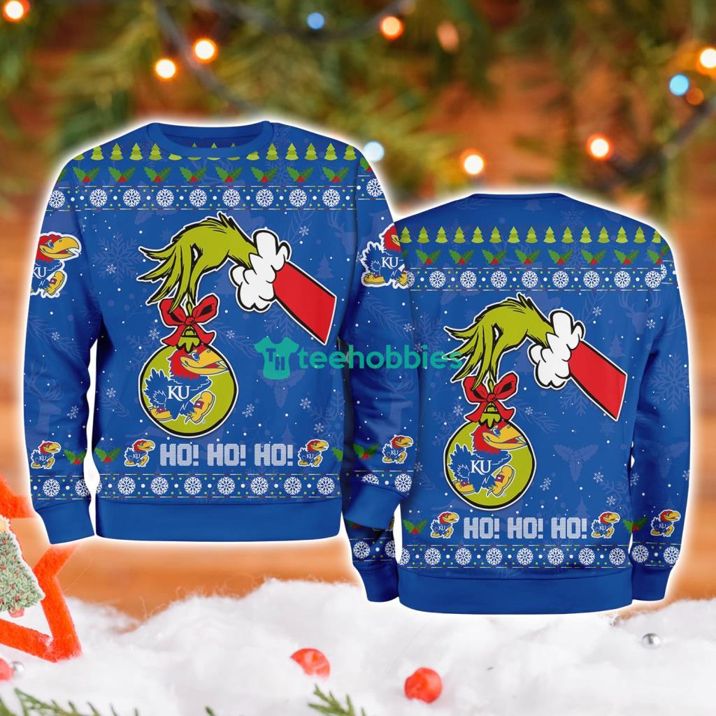 Kansas Jayhawks Ncaa Grinch Hand Ugly Christmas Sweater 3D image Kansas Jayhawks Ncaa Grinch Hand Ugly Christmas Sweater 3D Product Photo 1