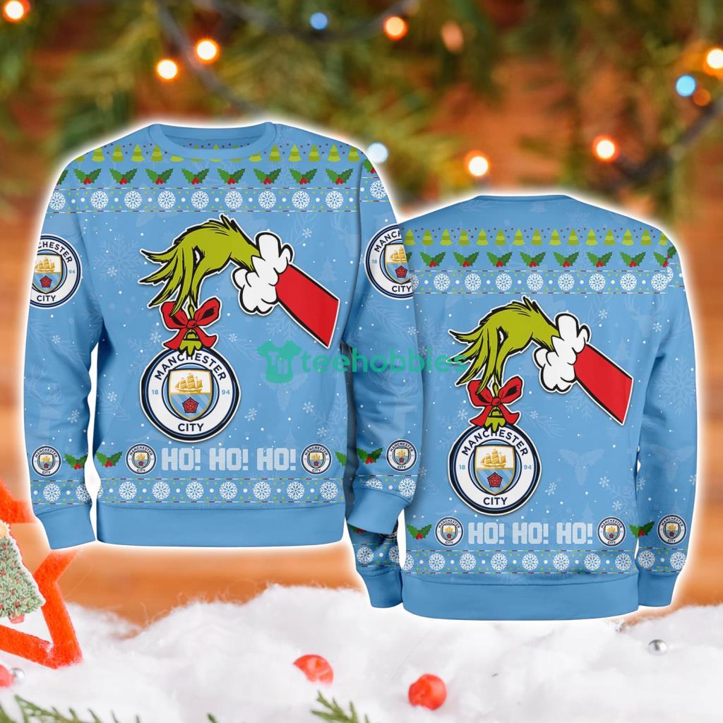 Manchester City Fc Grinch Hand Ugly Christmas Sweater 3D image Manchester City Fc Grinch Hand Ugly Christmas Sweater 3D Product Photo 1