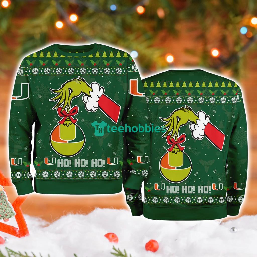 Miami Hurricanes Ncaa Grinch Hand Ugly Christmas Sweater 3D image Miami Hurricanes Ncaa Grinch Hand Ugly Christmas Sweater 3D Product Photo 1