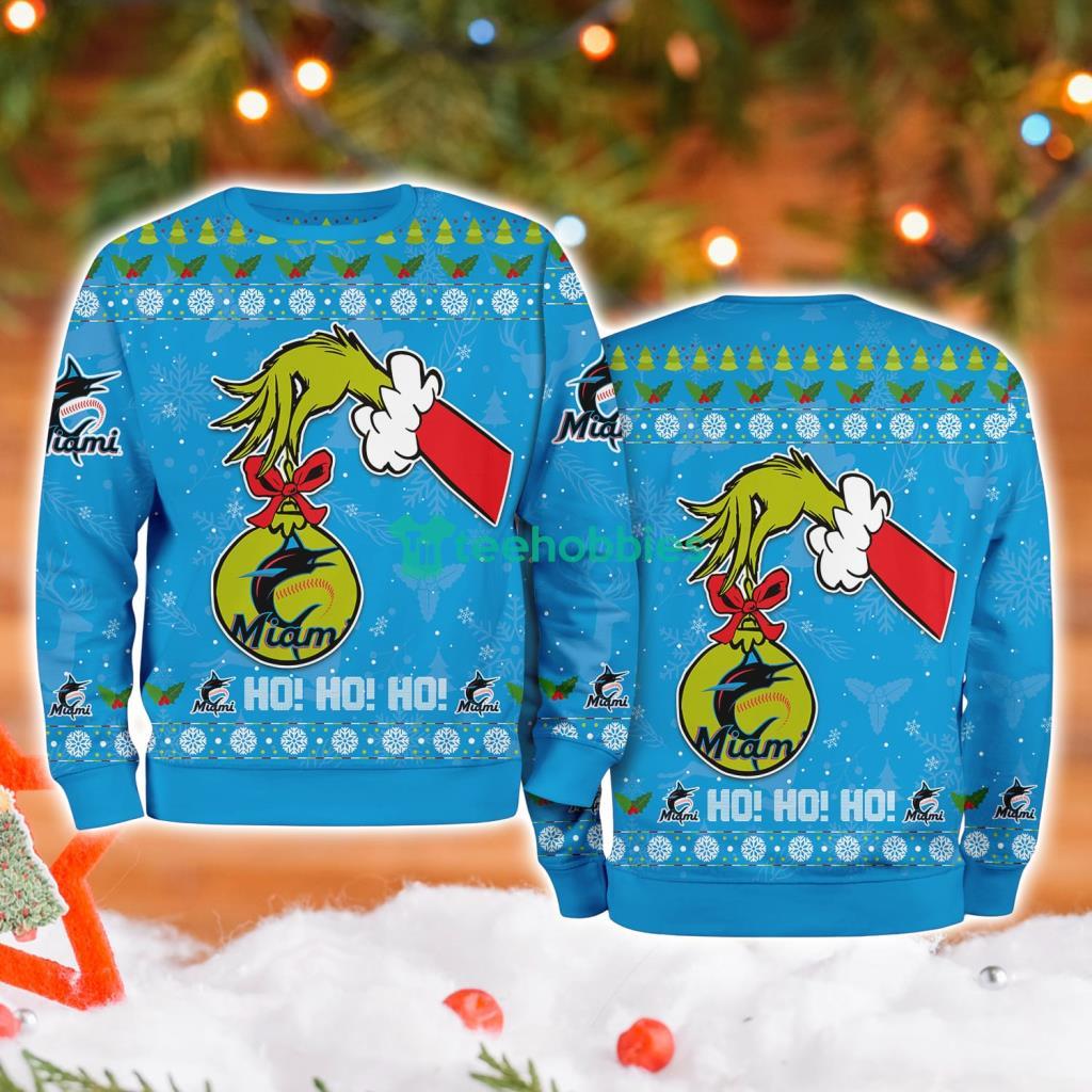 Miami Marlins Mlb Grinch Hand Ugly Christmas Sweater 3D image Miami Marlins Mlb Grinch Hand Ugly Christmas Sweater 3D Product Photo 1