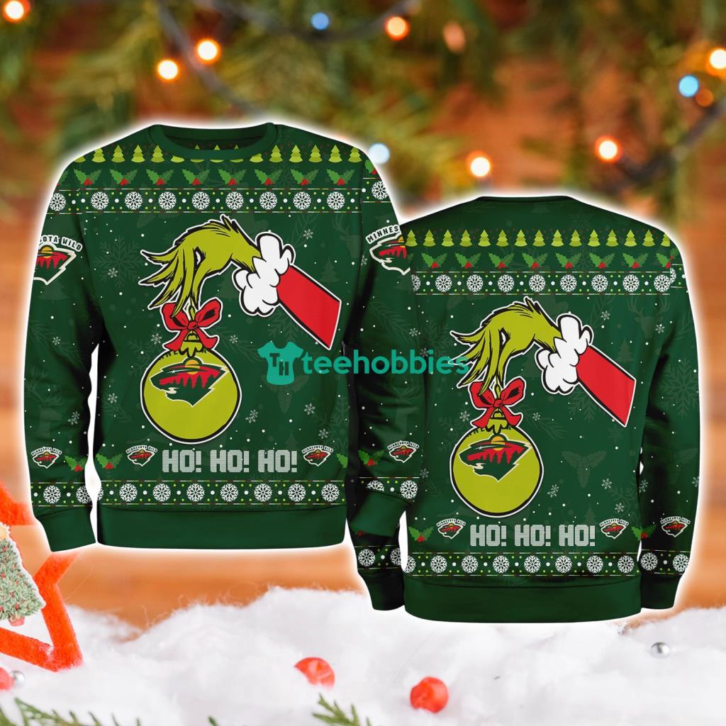 Minnesota Wild Grinch Hand Ugly Christmas Sweater 3D image Minnesota Wild Grinch Hand Ugly Christmas Sweater 3D Product Photo 1
