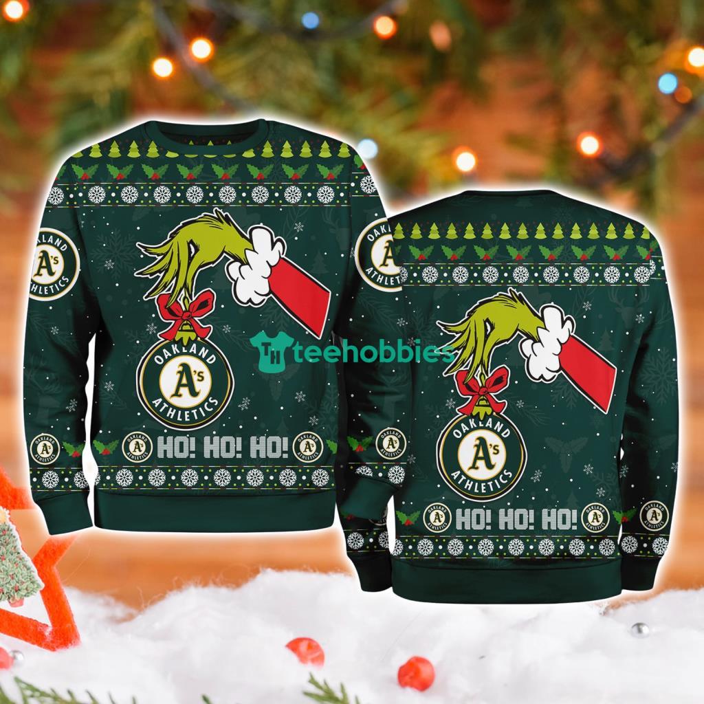 Oakland Athletics Mlb Grinch Hand Ugly Christmas Sweater 3D image Oakland Athletics Mlb Grinch Hand Ugly Christmas Sweater 3D Product Photo 1