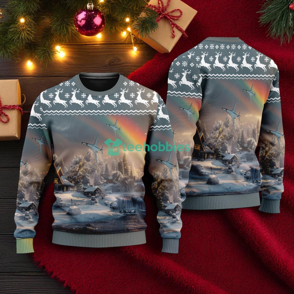 Rockwell B 1 Lancer American Airlines Christmas House Under The Rainbow Ugly Sweater For You image Rockwell B-1 Lancer American Airlines Christmas House Under The Rainbow Ugly Sweater For You Product Photo 1