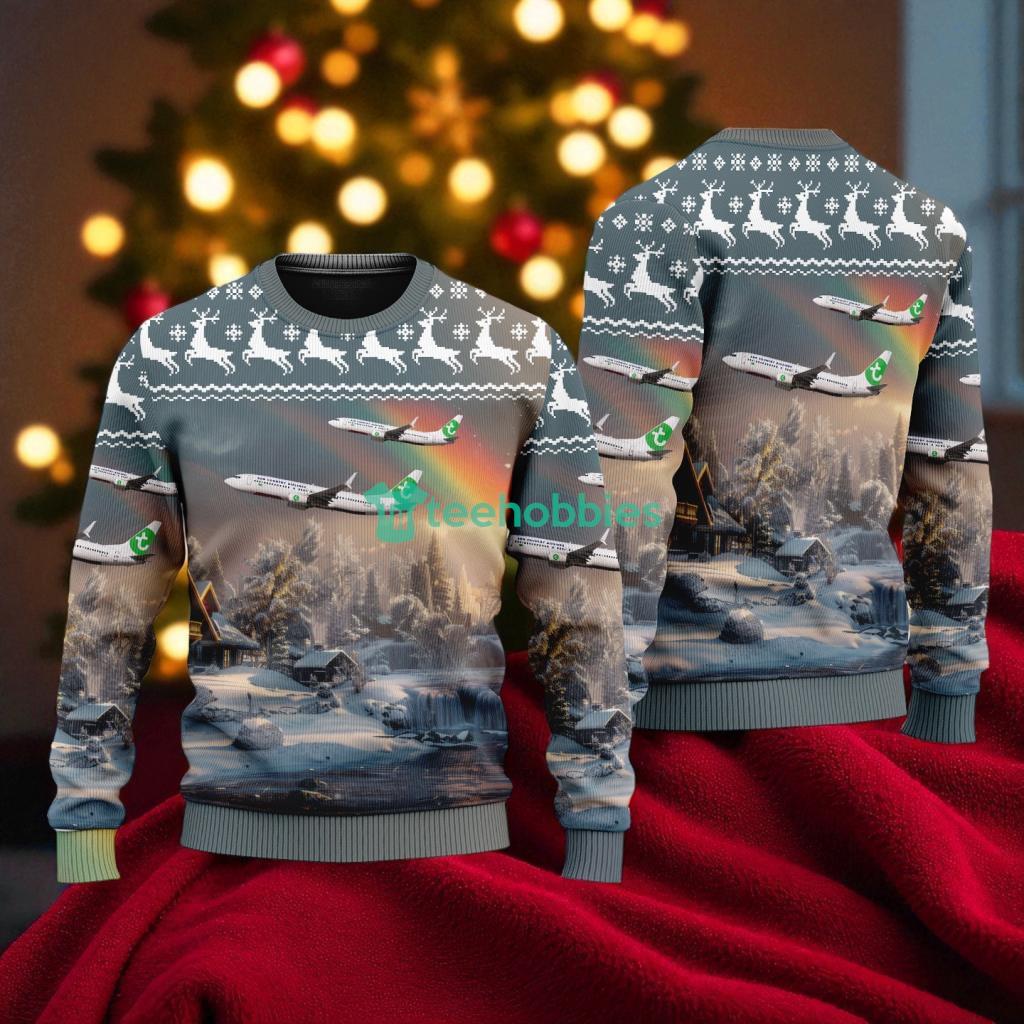 Sun Country Airlines (Transavia Airlines) Boeing 737 American Airlines Christmas House Under The Rainbow Ugly Sweater For You image Sun Country Airlines (Transavia Airlines) Boeing 737- American Airlines Christmas House Under The Rainbow Ugly Sweater For You Product Photo 1