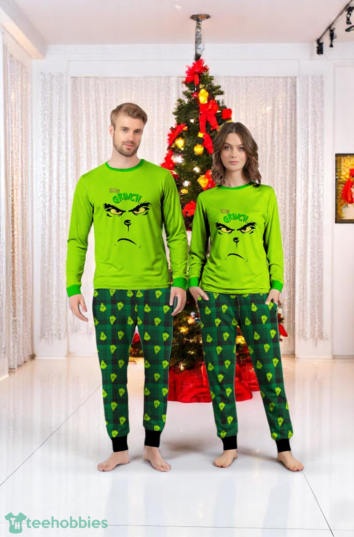 100 Percent Gricnh Merry Christmas Couple Family Matching Pajamas Set 100 Percent Gricnh Merry Christmas Couple Family Matching Pajamas Set Product Photo 3