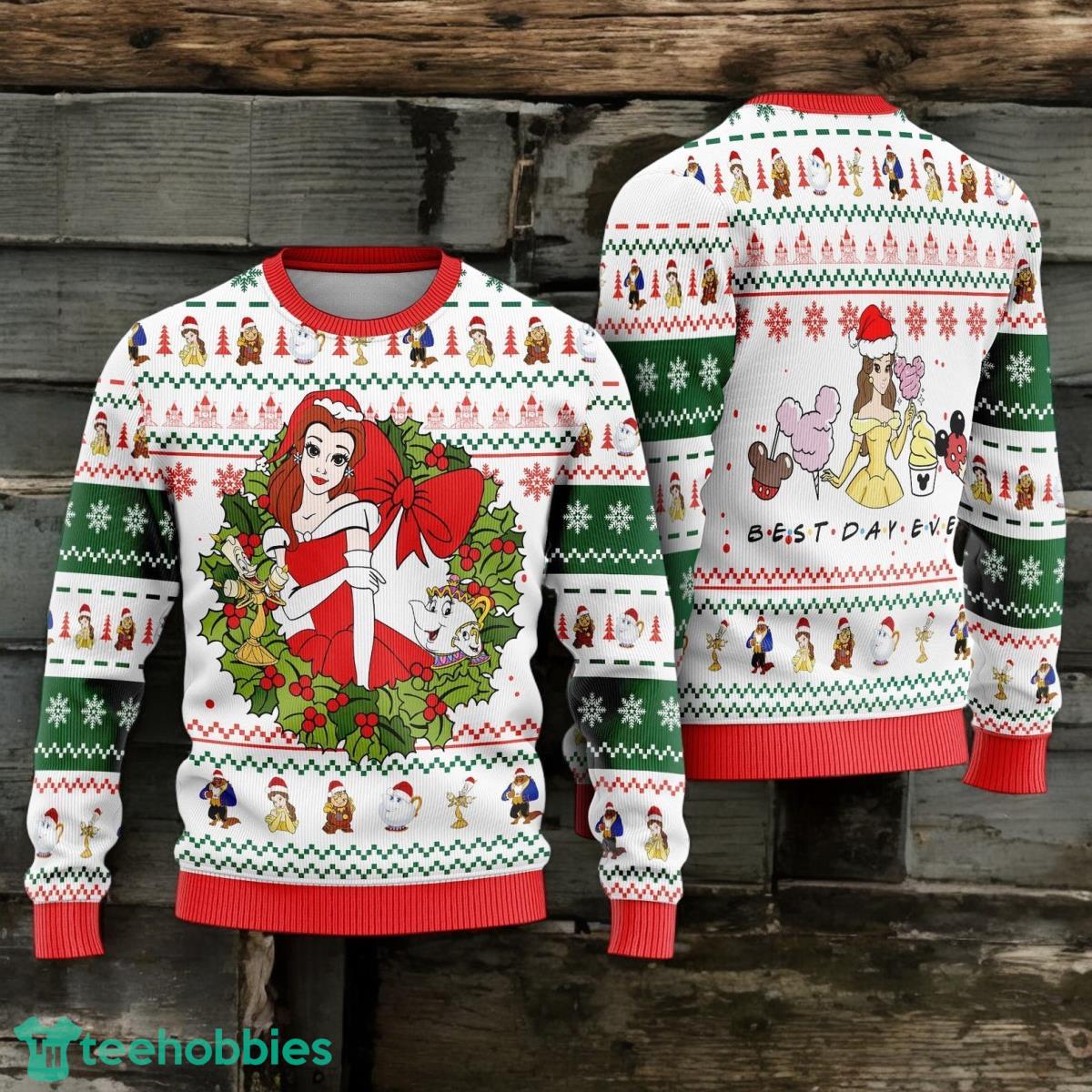Beauty And The Beast Ugly Sweater Belle Princess Christmas 3D Ugly Sweater For Men And Women image Beauty And The Beast Ugly Sweater Belle Princess Christmas 3D Ugly Sweater For Men And Women Product Photo 1