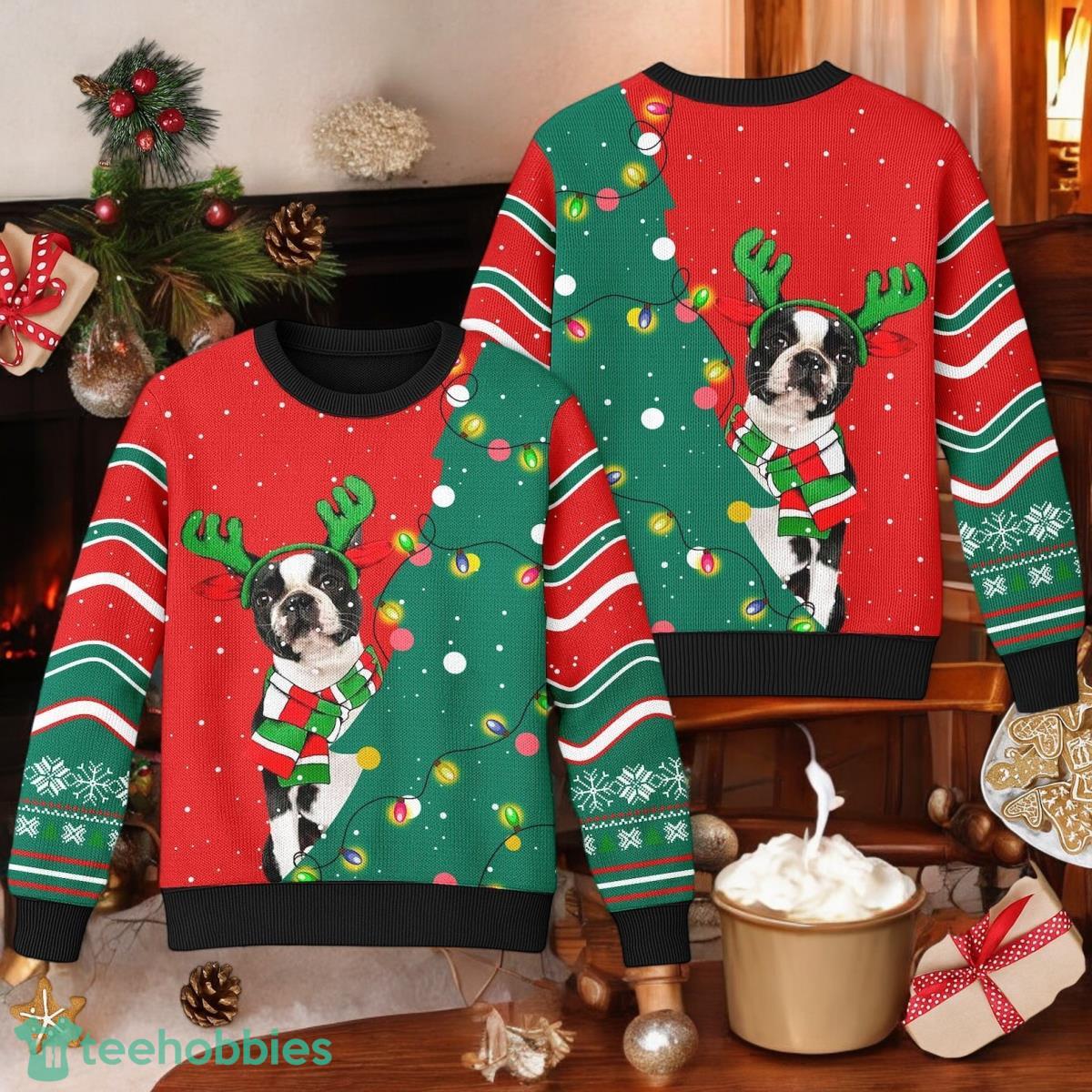 Boston Terrier Christmas Ugly Sweater Boston Terrier Xmas 3D Sweater Christmas Gift Idea image Boston Terrier Christmas Ugly Sweater Boston Terrier Xmas 3D Sweater Christmas Gift Idea Product Photo 1