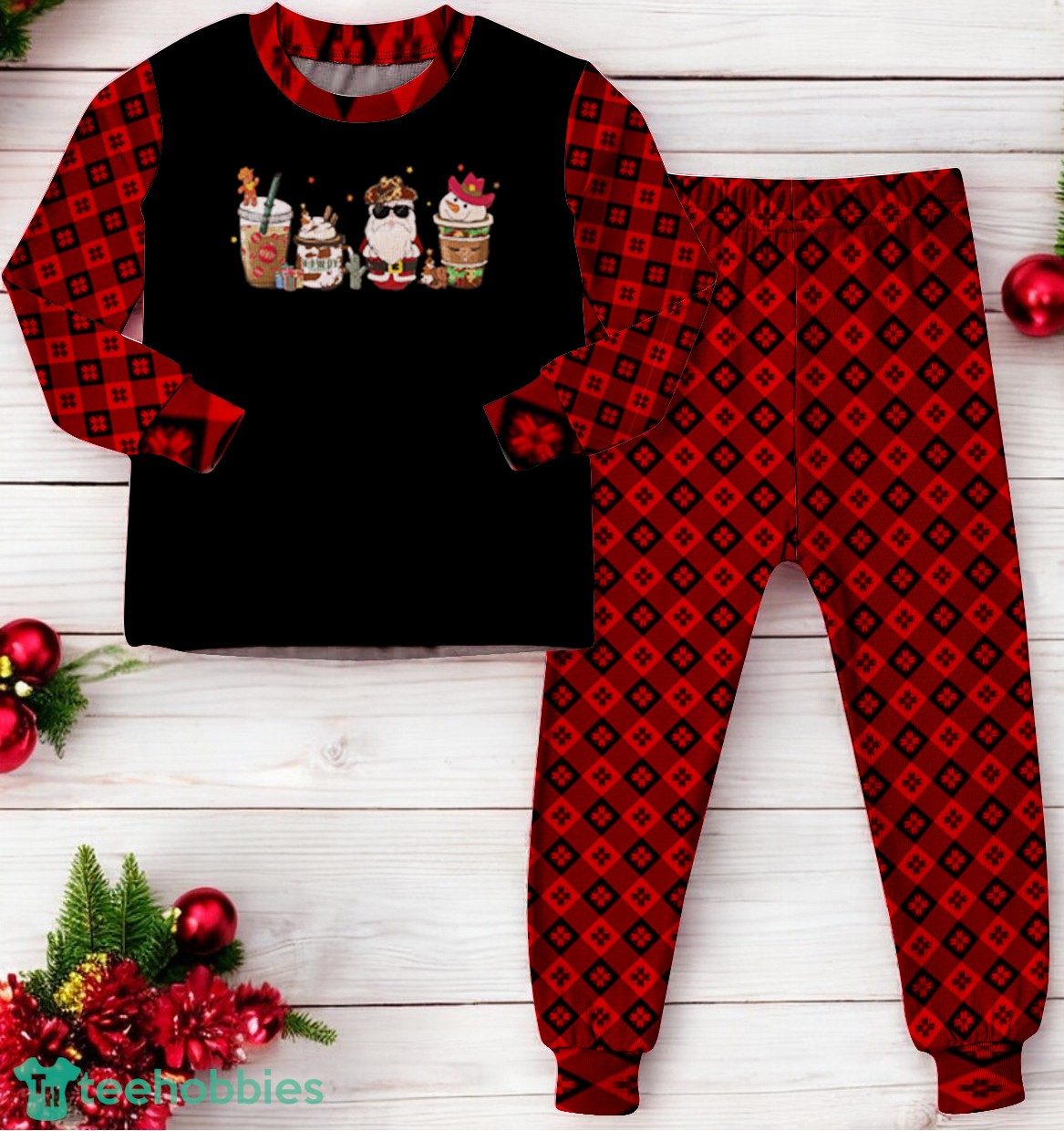 Christmas Coffee Latte Retro Howdy Santa Family Matching Pajama Set Christmas Coffee Latte Retro Howdy Santa Family Matching Pajama Set Product Photo 1