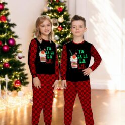 Christmas Coffee Lovers Fa la la la Latte Funny Family Matching Pajama Set image Christmas Coffee Lovers Fa la la la Latte Funny Family Matching Pajama Set Product Photo 3