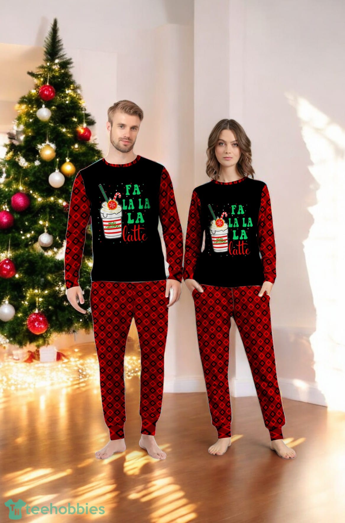 Christmas Coffee Lovers Fa la la la Latte Funny Family Matching Pajama Set Christmas Coffee Lovers Fa la la la Latte Funny Family Matching Pajama Set Product Photo 4