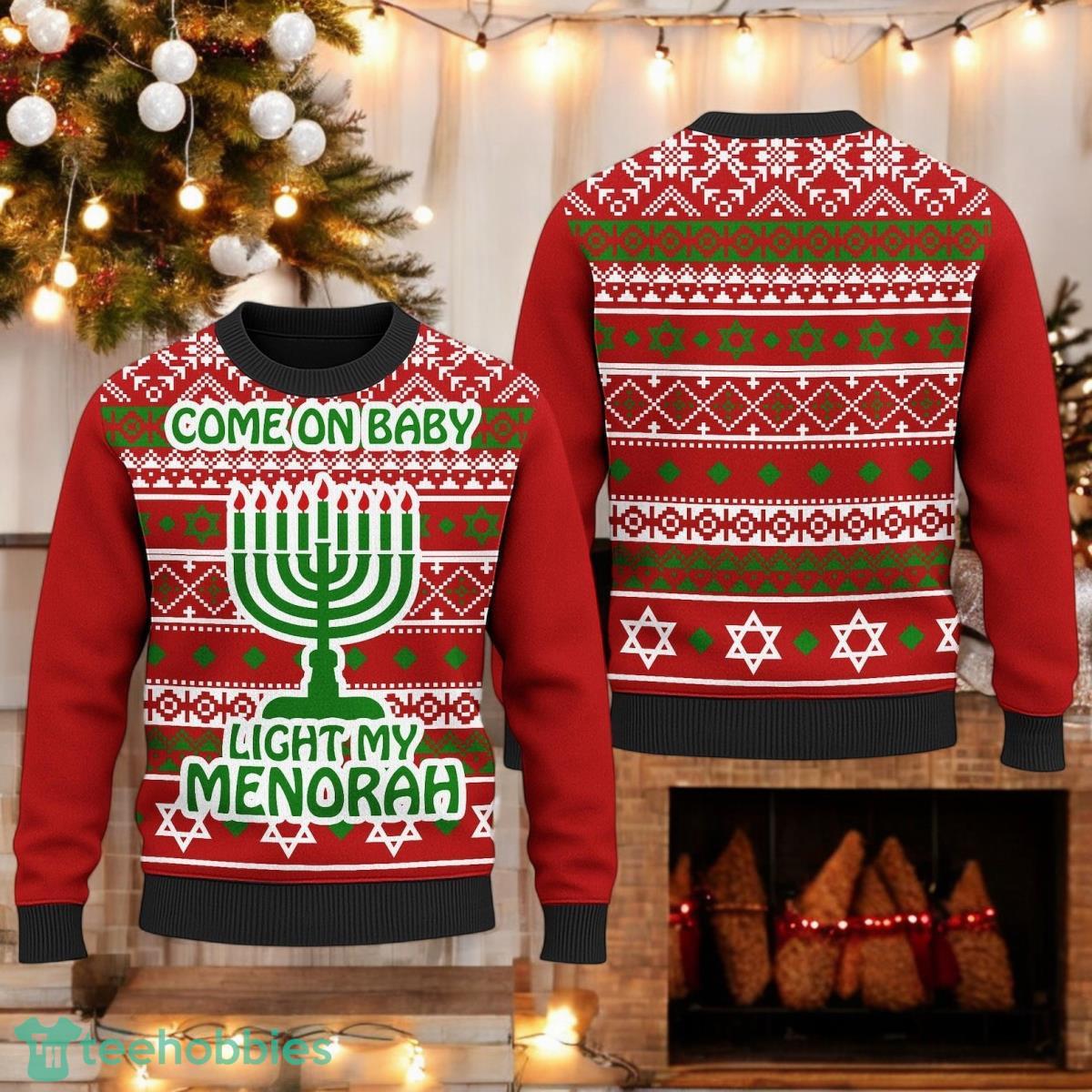 Come On Baby Light My Menorah 3D T Sweater Hanukkah Festival Ugly Christmas Sweater image Come On Baby Light My Menorah 3D T-Sweater Hanukkah Festival Ugly Christmas Sweater Product Photo 1