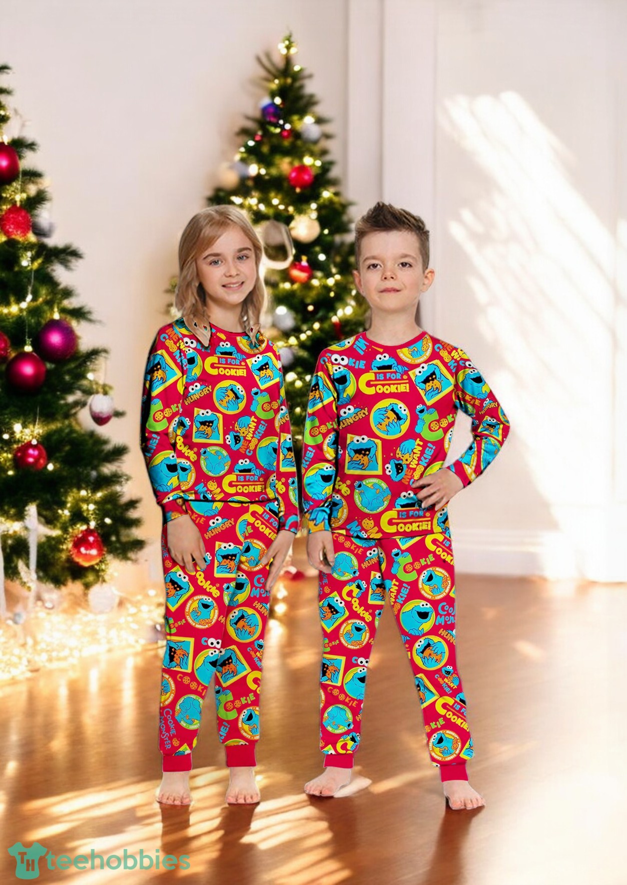 Cookie Monster Christmas Me Want Cookie Family Matching Pajama Se image Cookie Monster Christmas Me Want Cookie Family Matching Pajama Se Product Photo 2