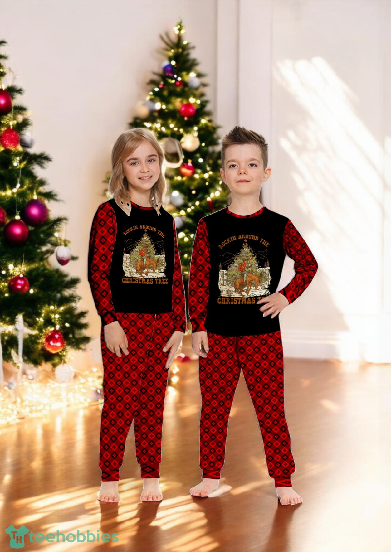 Cowboy Horsing Rocking Around Christmas Tree Family Matching Pajama Set Cowboy Horsing Rocking Around Christmas Tree Family Matching Pajama Set Product Photo 1