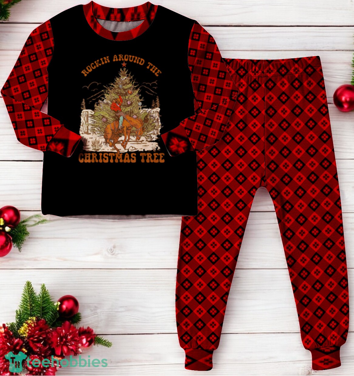 Cowboy Horsing Rocking Around Christmas Tree Family Matching Pajama Set Cowboy Horsing Rocking Around Christmas Tree Family Matching Pajama Set Product Photo 3