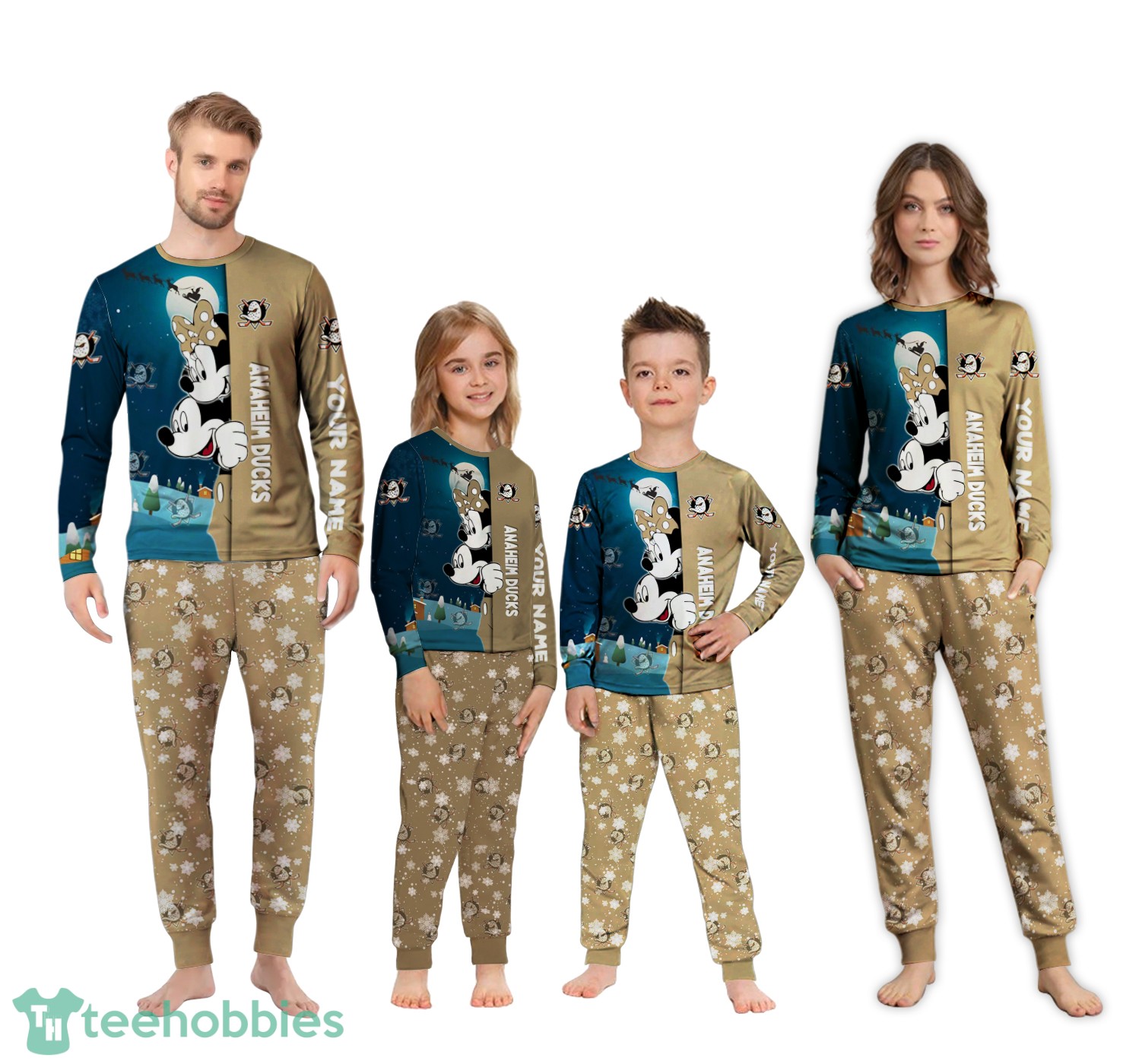 Custom Name Anaheim Ducks Cartoon Mouse Couple Christmas Matching Pajamas Set image Custom Name Anaheim Ducks Cartoon Mouse Couple Christmas Matching Pajamas Set Product Photo 2
